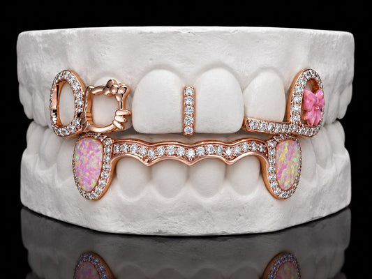 Pink Opal Kitty custom grillz by AVM Gems