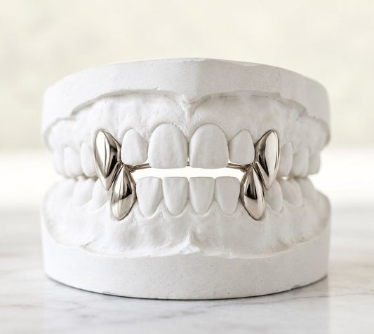 White Fangs custom grillz by AVM Gems