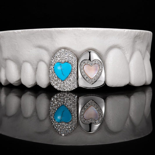 Turquoise Hearts custom grillz by AVM Gems