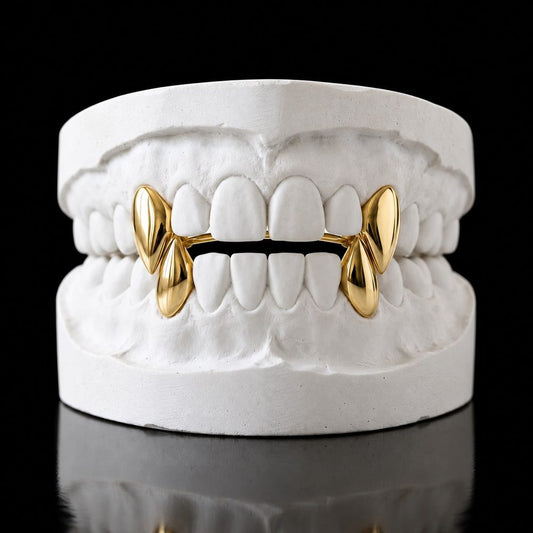 Gold Fangs custom grillz by AVM Gems