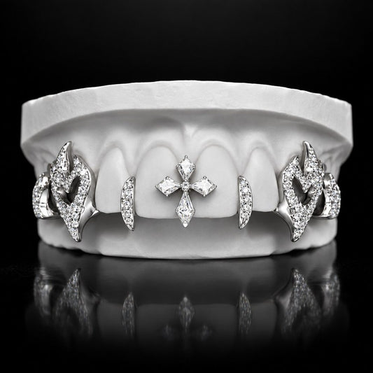 Flame and Cross custom grillz by AVM Gems