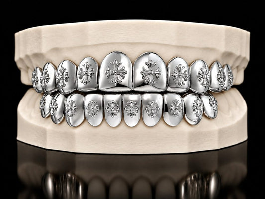 Cross Engraved custom grillz by AVM Gems
