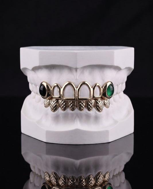 Onyx and Emerald custom grillz by AVM Gems